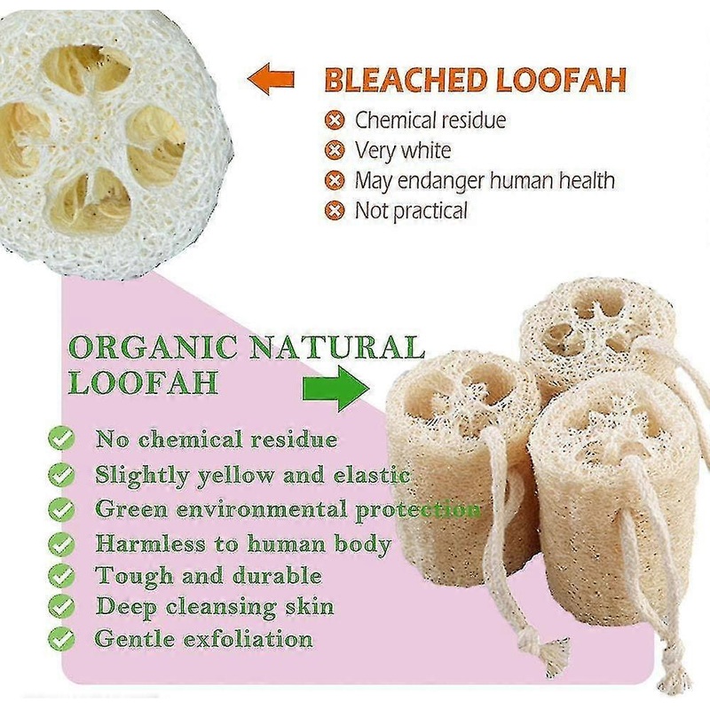 Natural Exfoliating Loofah Sponge, 4″ Eco-friendly Unbleached Bath Loofah, 4-pack