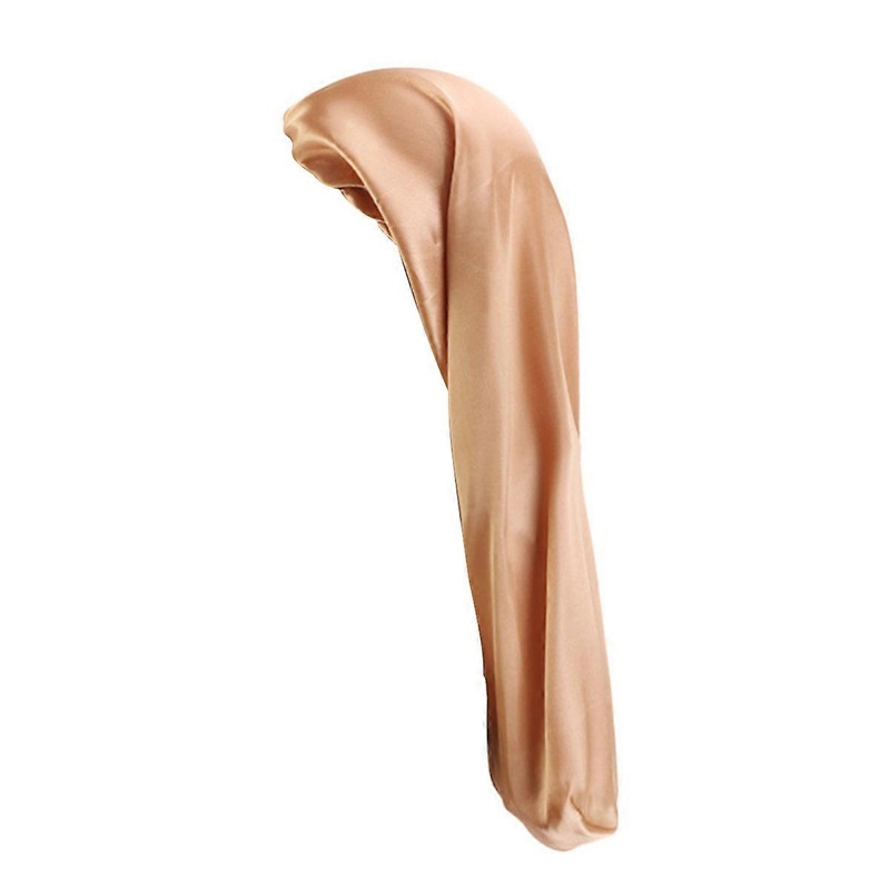 Wide Brim Long Tube Sleeping Cap Elastic Imitation Silk Stretchy Printed Hair Hat for Women Comfortable Head Cover to Protect Hairstyle Golden