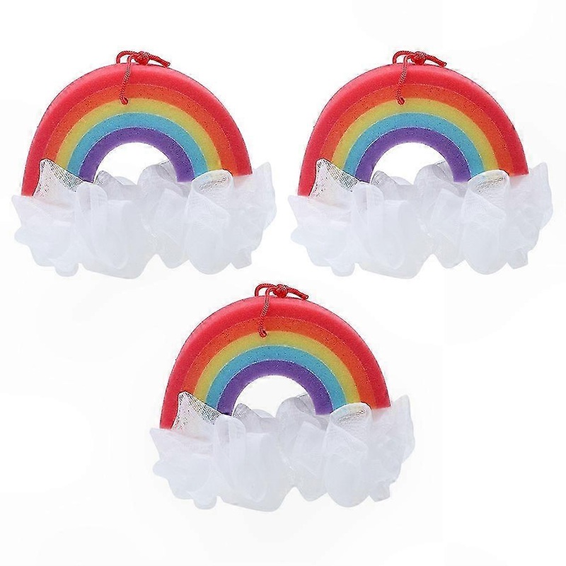 Set of 3 Soft Rainbow Shower Sponges for Men & Women, Exfoliating Body Scrubbers with Ergonomic Design for Refreshing Bath Experience