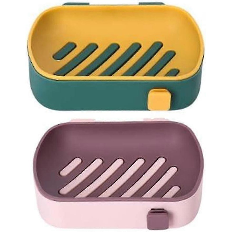 2-piece Wall Mounted Soap Box, Portable Soap Box With Drainage Function, The Soap Is Pink And Yellow