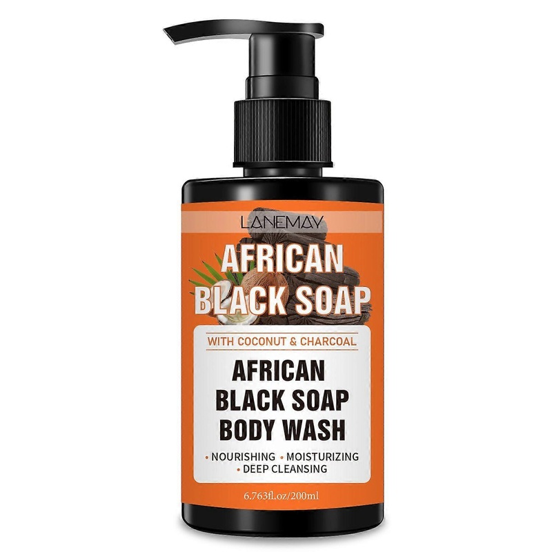 200ml African Black Soap Exfoliating Body Wash with Coconut and Charcoal, Scrub, Soften, Stimulate, For All Skin Types