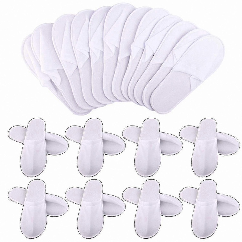 White Disposable Slippers for Hotel, Travel, Salon, and Airplane Use (20 Pairs)