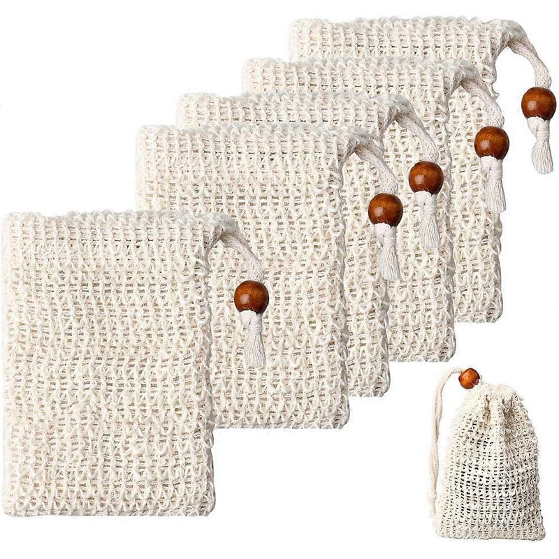 5 PCS Sisal Soap Bag with Drawstring Natural Soap Saver Pouch for Shower Bath