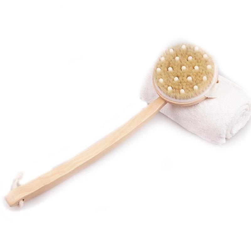 1pc Body Shower Brush Exfoliator Brush with Massage Nodes Removable Wood Handle