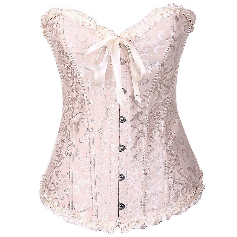 Womens Lace Up Boned Corset Lace Bridal Vintage Bustier Top Overbust Waist Cincher Shape Plus Size
