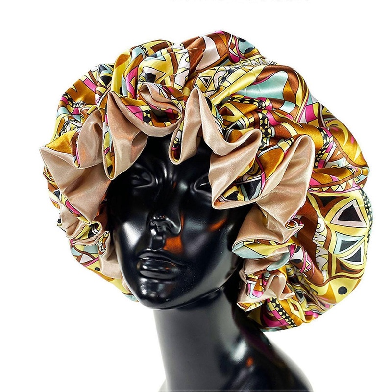 Yellow printed nightcap hair care cap