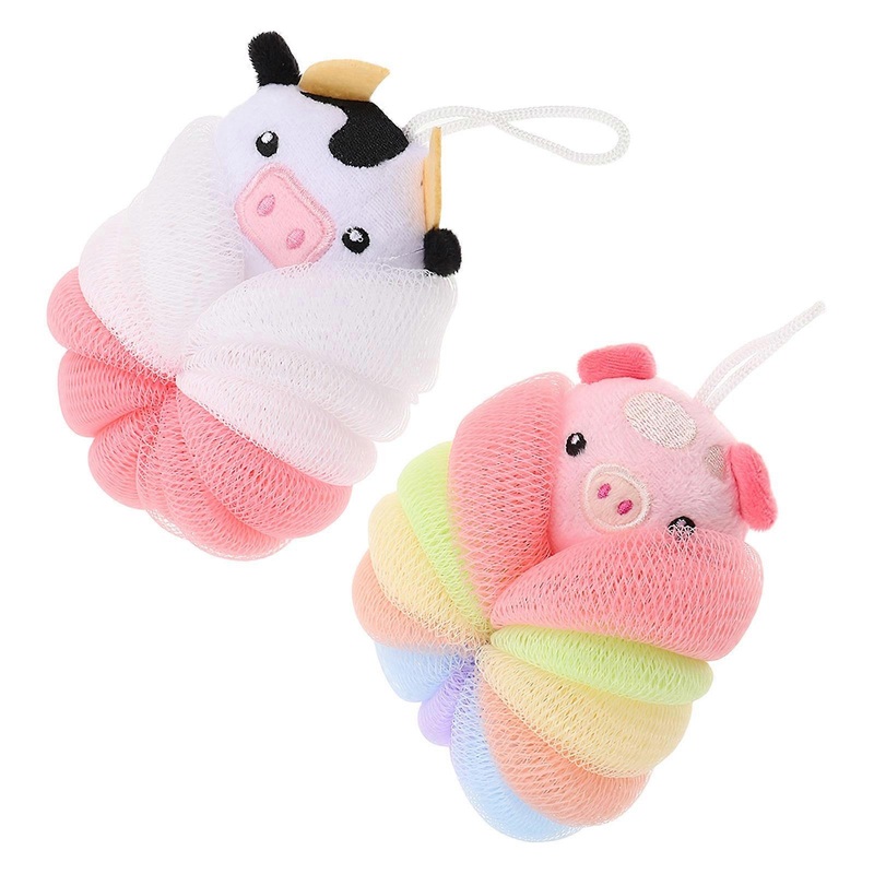 2pcs Cute Animal Bath Sponges Large Cartoon Pig Cow Shower Loofahs for Fun Exfoliating Bath Accessories