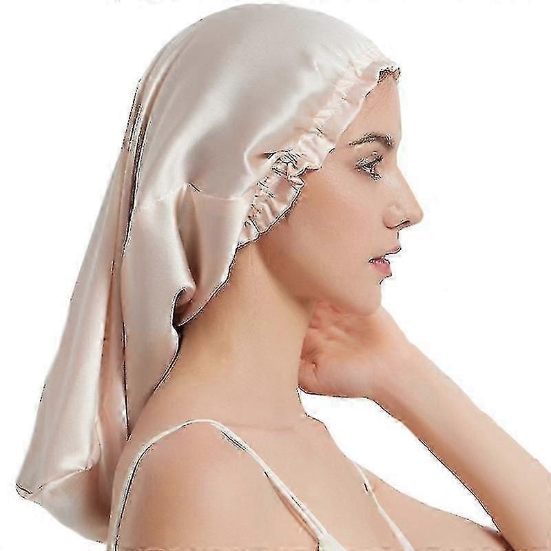 100% Mulberry Silk Night Cap For Long Hair,long Silk Bonnet Sleep Cap (light Pink)
