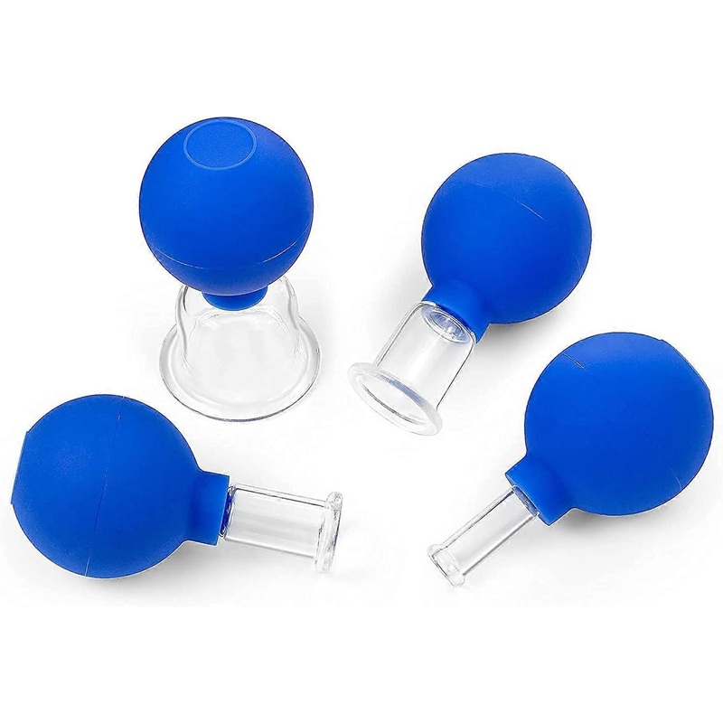 4 PCS Face Cupping Massager Sets, Professional Glass Cupping Set with Silicone Ball, Vacuum Massage Cupping for Full Body, Anti-aging