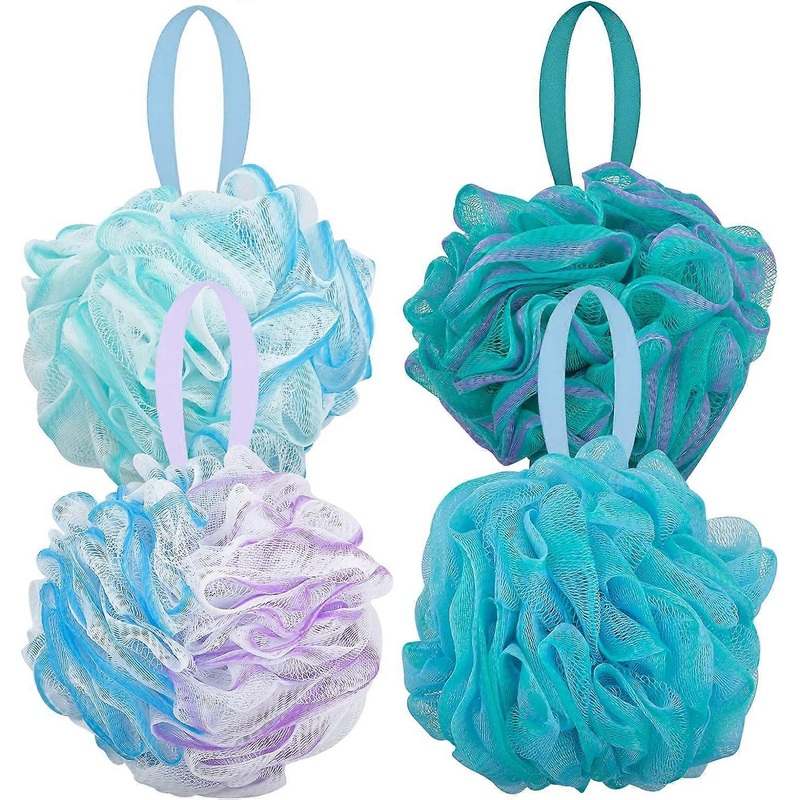 Set of 4 Shower Sponges, Extra Large Bath Flowers, 75g/PCS, Soft Bath Shower Sponge, Mesh Shower Loofah Balls for Easy Foaming Body Scrubber Exfoliate