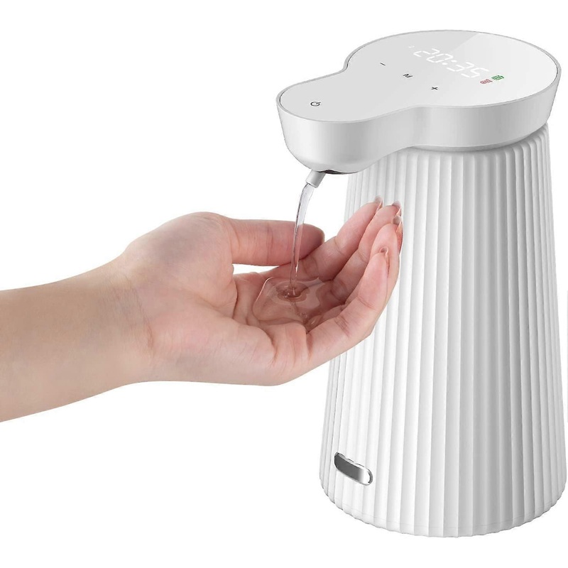 (White-B)Electric Automatic Soap Dispenser, Induction Hand Sanitizer Machine 3 Adjustable Levels, Rechargeable with Temperature Display, Suitable for
