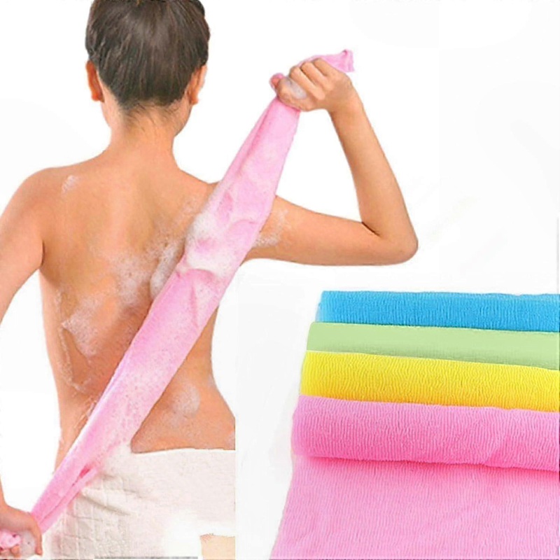 Set of 4 Multicolored Nylon Exfoliating Cloths, 90cm Long Bath Scrub Towels for Body Shower Cleaning, Soft Wash Sponges for Skin Care and Hygiene