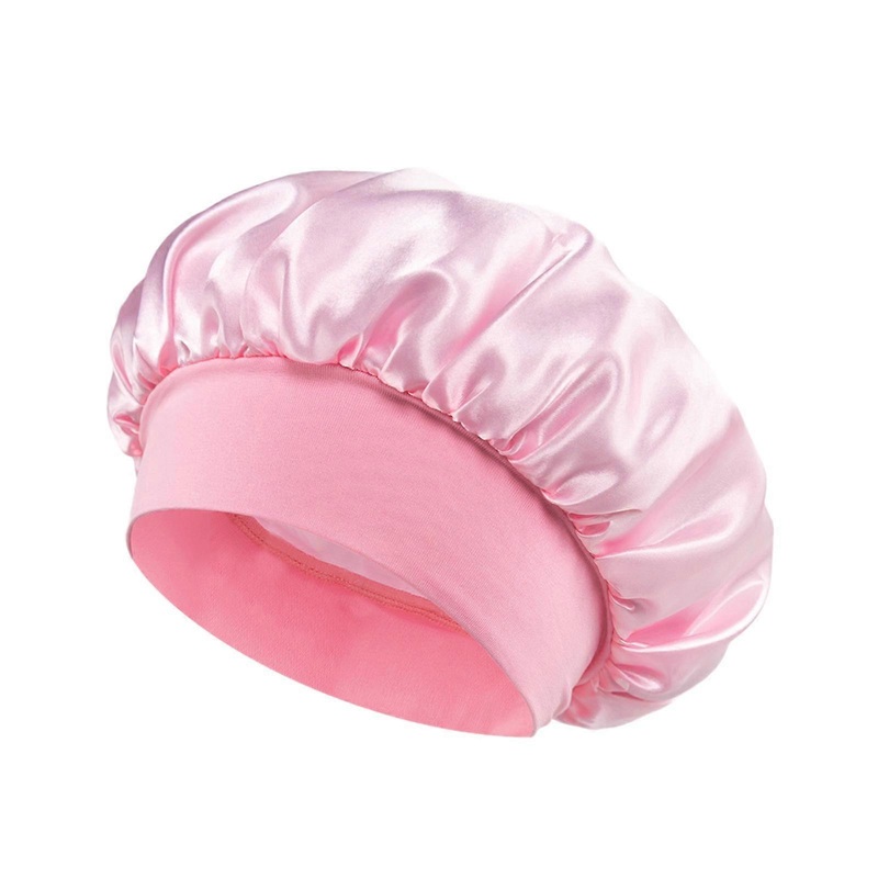 Women Hair Bonnet Elastic Comfortable Satin Bonnet for SPA Bath Washing Face Pink