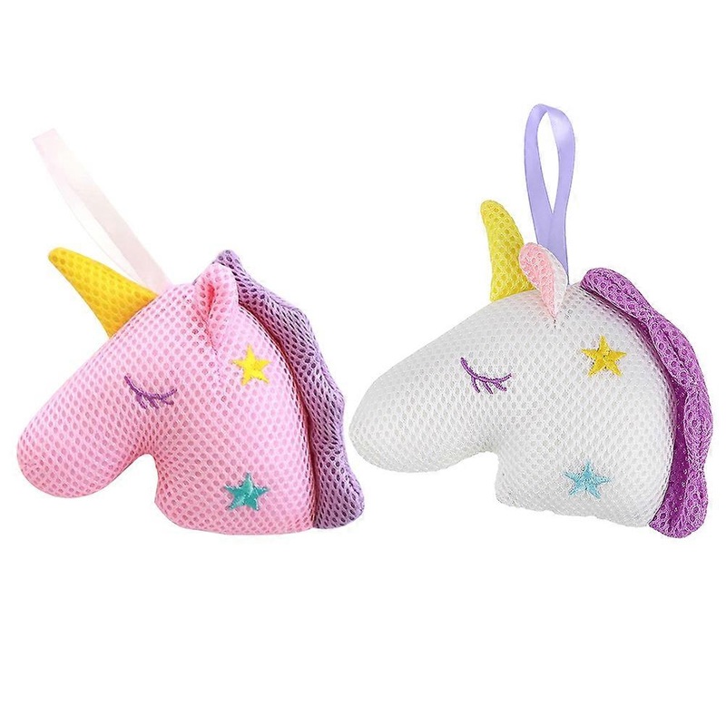 2pcs Mesh Exfoliating Sponges Unicorn Bath Shower Ball Sponge (White, Pink)