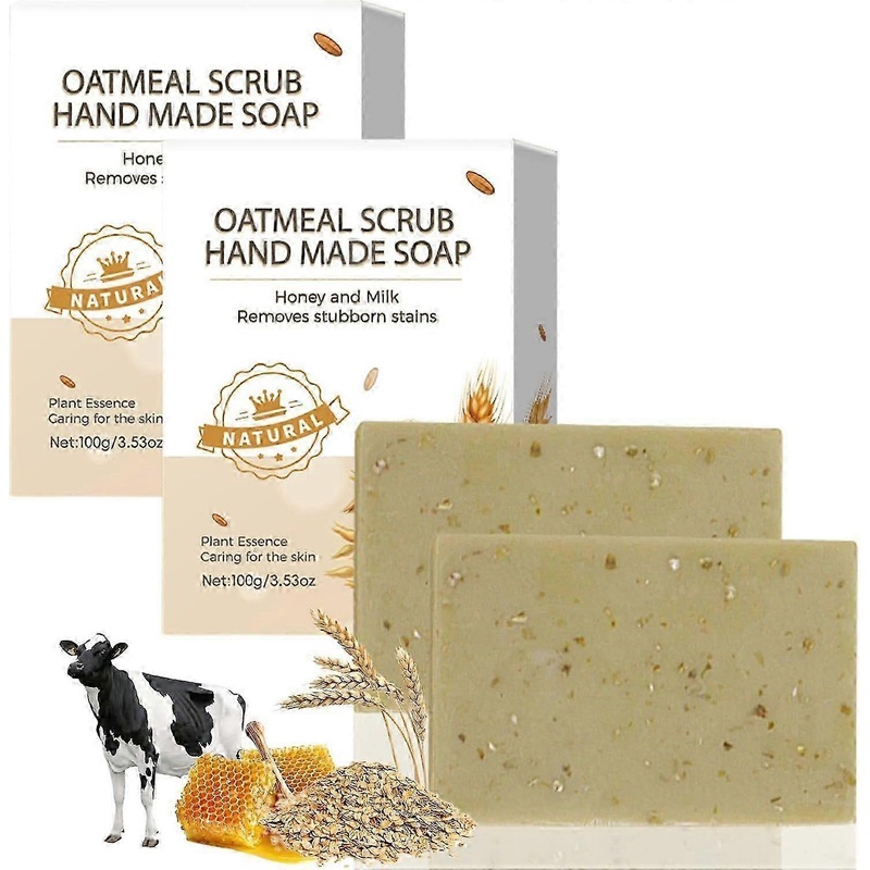 2Pcs Oatmeal Soap, Deep Cleansing Honey and Milk Oatmeal Soap Bar, Body Care, Face Soap Bar for Gentle Exfoliation