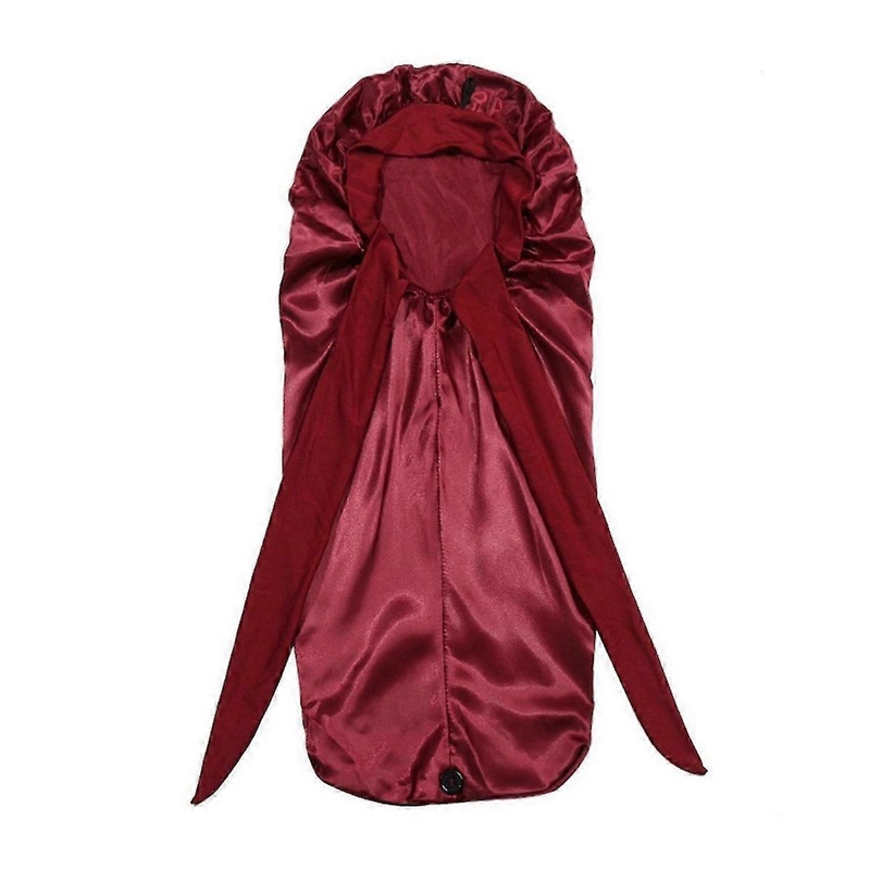 Women Sleeping Hat Long Tail Braid Hair Night Sleep Cap wine red