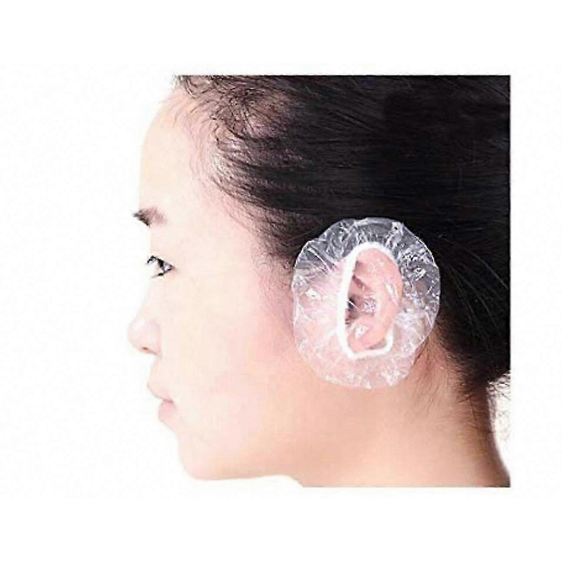 100pcs Disposable Waterproof Transparent Ear Covers, Plastic Ear Protector Earmuffs for Safety