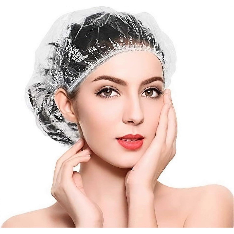 100 Pcs Large Disposable Clear Plastic Shower Cap for Home Use, Hotel, Spa, Hair