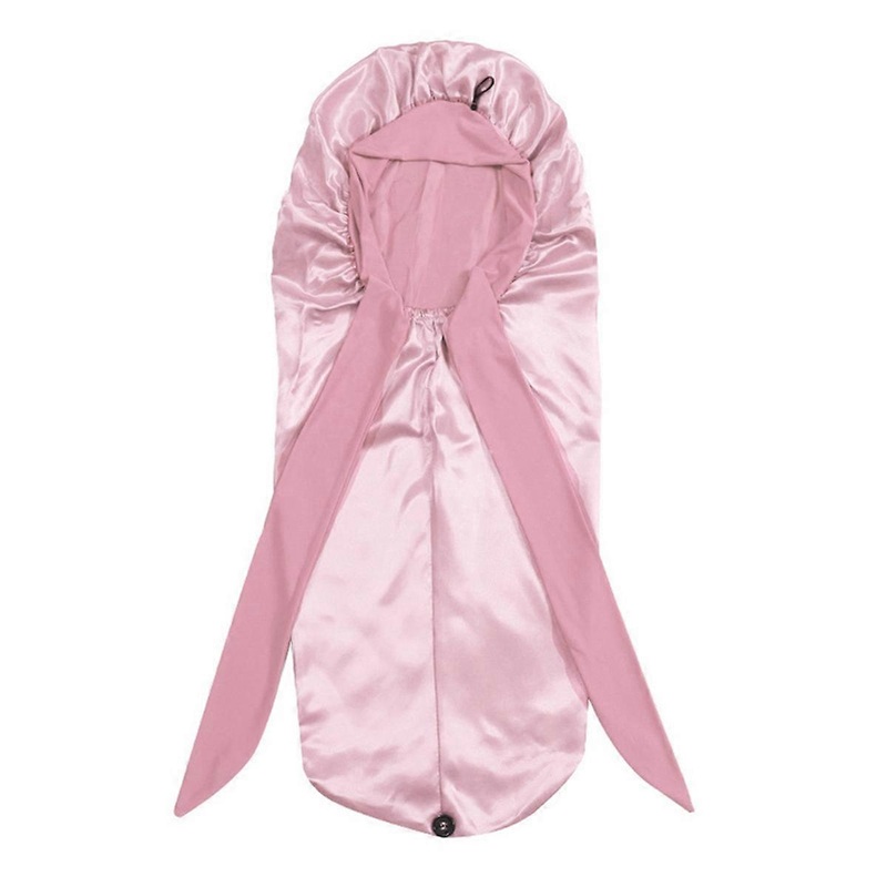 Women Sleeping Hat Long Tail Braid Hair Night Sleep Cap pink