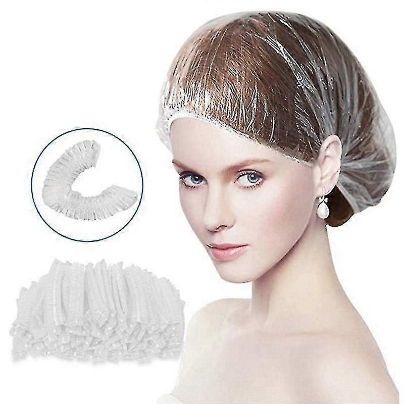 100pcs Disposable Shower Cap, Shower Cap Large Thick Clear Plastic Elastic Hair Shower Cap For Ladies Kids Girls, Travel Spa, Hotel And Home Use