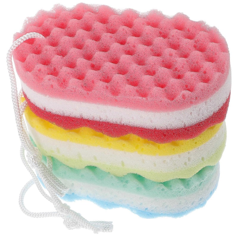 3Pcs Bathing Sponge Body Scrubbers Clean and Exfoliating Shower Bathing Tools Sponge with Hanging Rope for Women Men (Random Color)