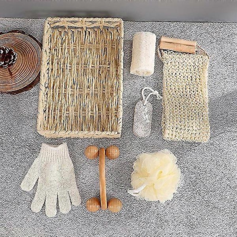 1 set Spa Heart-shaped Gift Box Bath Skin Cleaning Kit Spa Gift Women Sisal White 6PCS