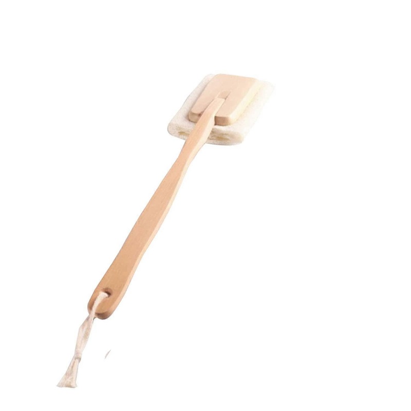 17 Inch Handle Loofa Body Bath & Shower Brush, Long Wooden Detachable Long Handle Natural Exfoliating Loofah Back Scrubber Bath Brush for Both Men and