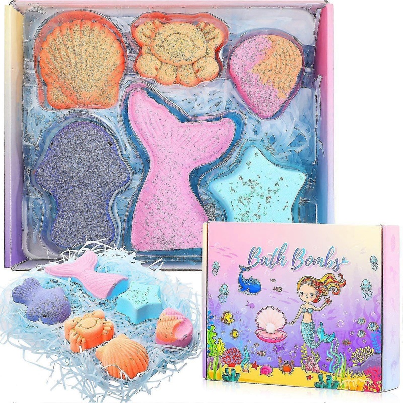 6pcs/set Mermaid Themed Bath Bombs Set Body Stress Relief Exfoliating Moisturizing Fragrances Aromatherapy Spa Salt Ball