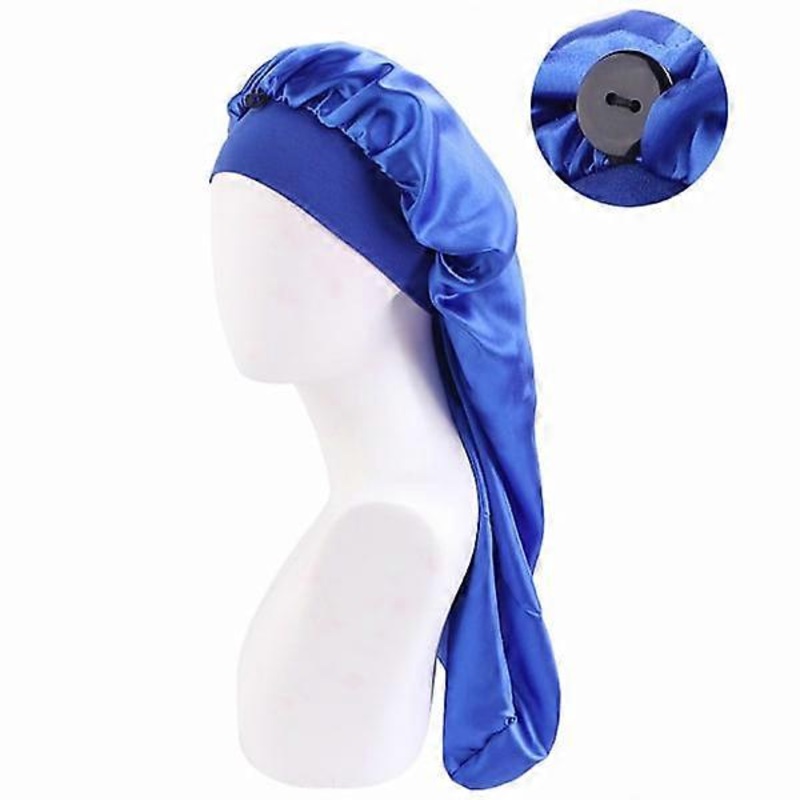 Women’s Long Satin Sleep Bonnet with Cap (Blue)