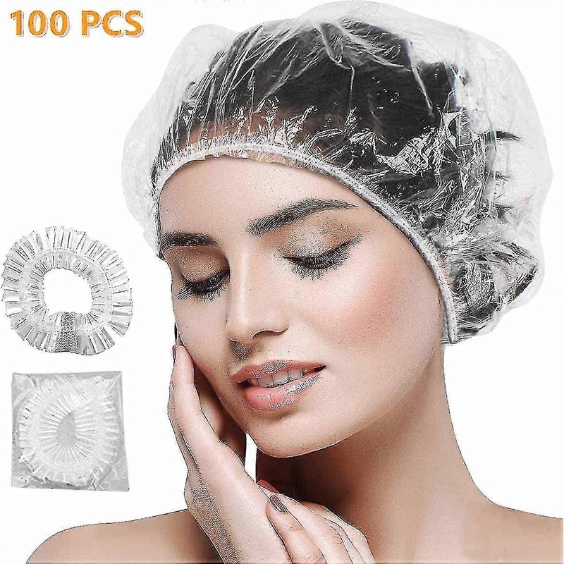 100pcs Disposable Shower Caps Clear Plastic Elastic Bath Cap Waterproof Hair Caps