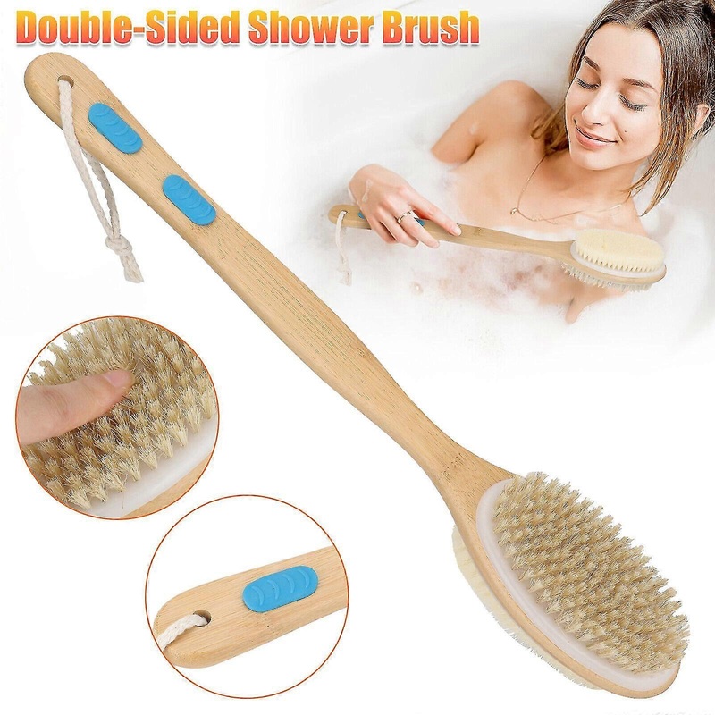 17″ Long Handle Liquid Bath Brush Double-Sided Back Body Shower Washing Scrubber