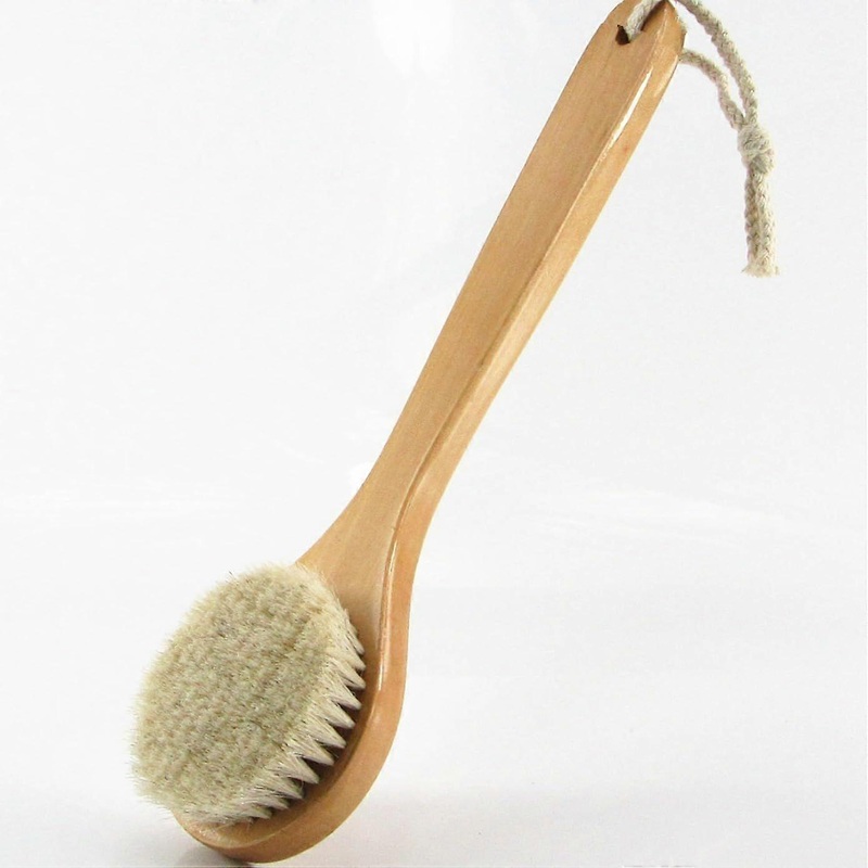 11.8 Inch Long Wooden Handle Dry Body Brush Back Scrubber, Bath Shower Brush