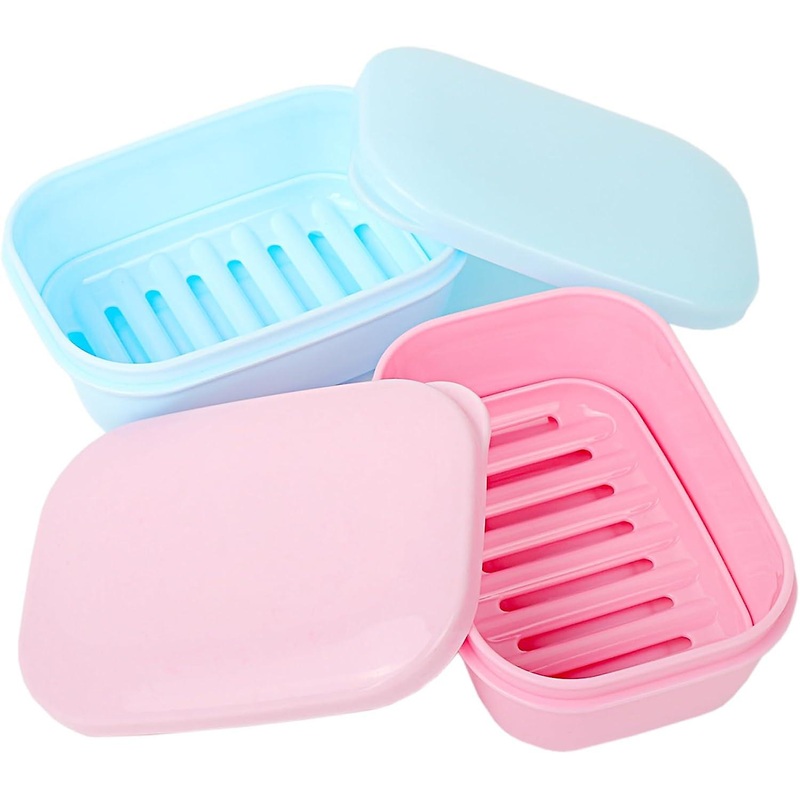 2pcs Soap Holder Travel, Bar Soap Container, Leakproof Soap Travel Case, Soap Dish with Lid for Traveling, Camping, Gym (Blue & Pink)