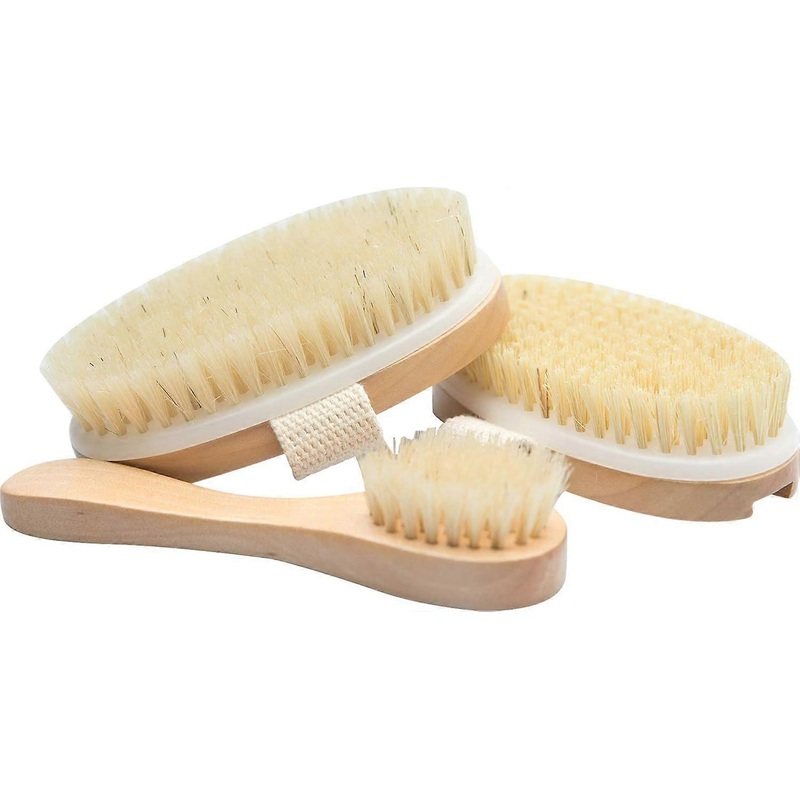 : 3-Piece Dry Brushing Spa Kit – 1 Face Brush, 2 Body Scrub Brushes and a Cotton