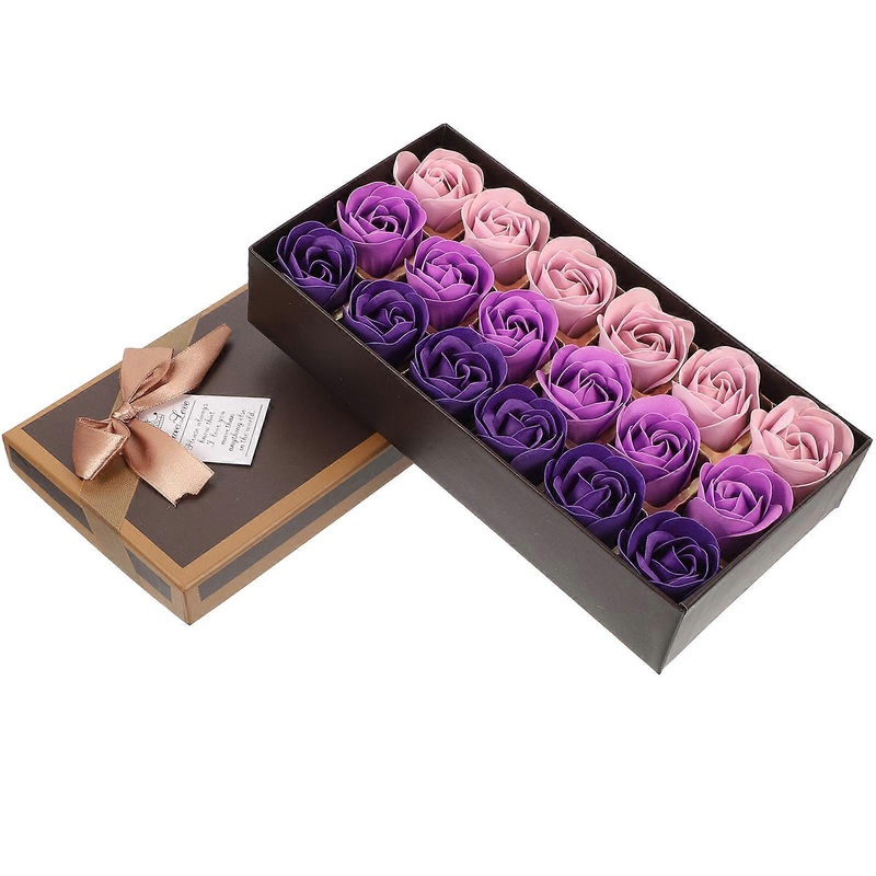 1 Box Imitation Rose Soap With Storage Box Floral Scented Bath Soap Rose Flower Purple