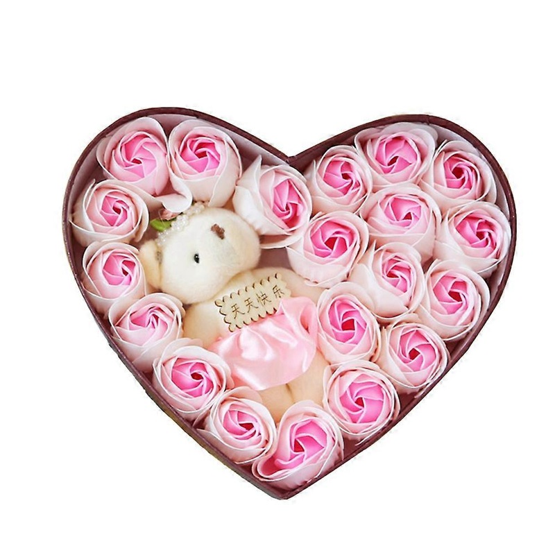 1PC 20 Soap Rose Gift Box Lifelike Heart-shaped Rose Gift Box Heart Shape Soap Flowers Gift Box Fine Valentine Day Gift for Girlfriends (White Style)