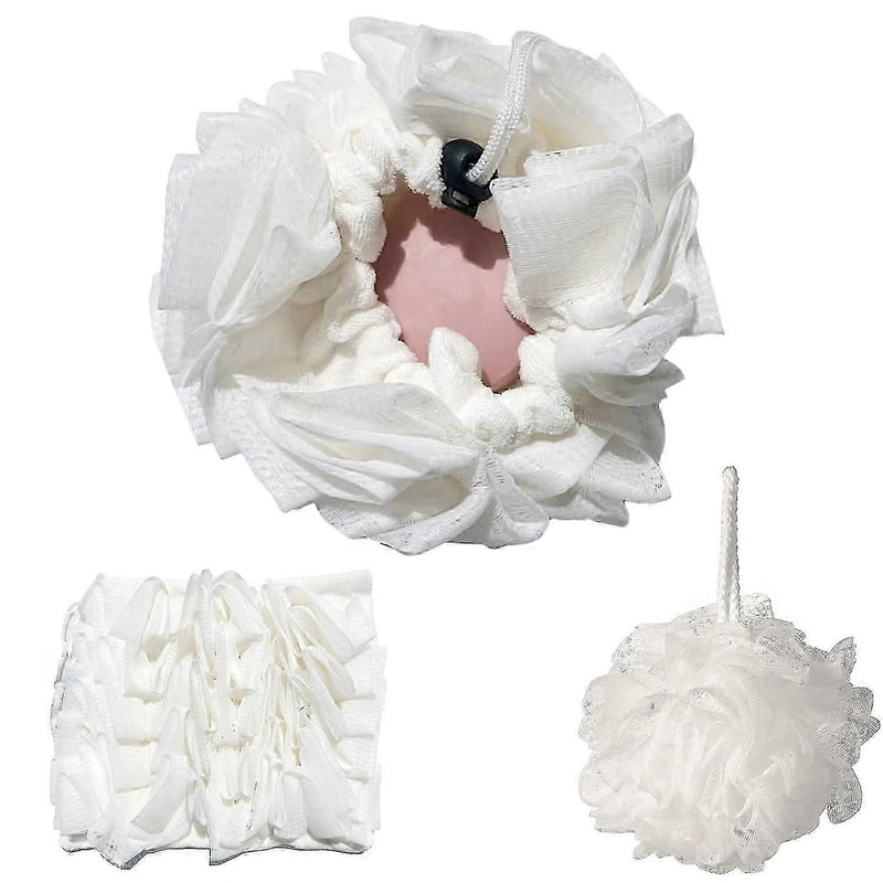 2-in-1 Bath Soap Sponge Body Shower Mesh Pouf Bath Spong Exfoliating loofah Sponge Drawstring Wrapped Soap Shower Ball