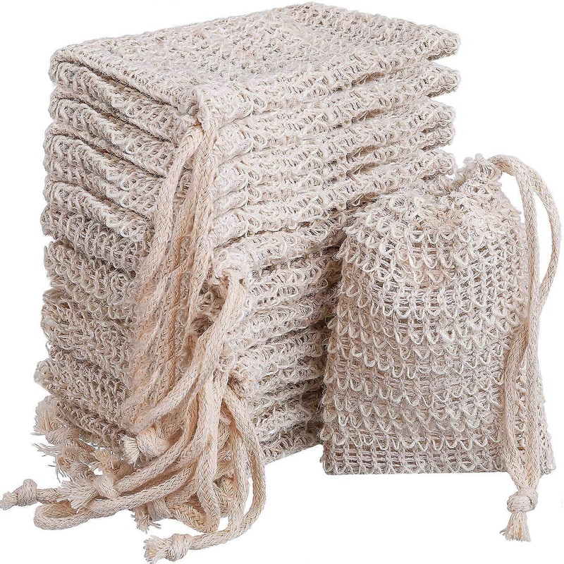 20 Pack Soap Exfoliating Bag Pouch Soap Saver Natural Ramie Soap Bag Hand Made Soap Bag Mesh Soap Saver Bags with Drawstring for Bath & Shower Use