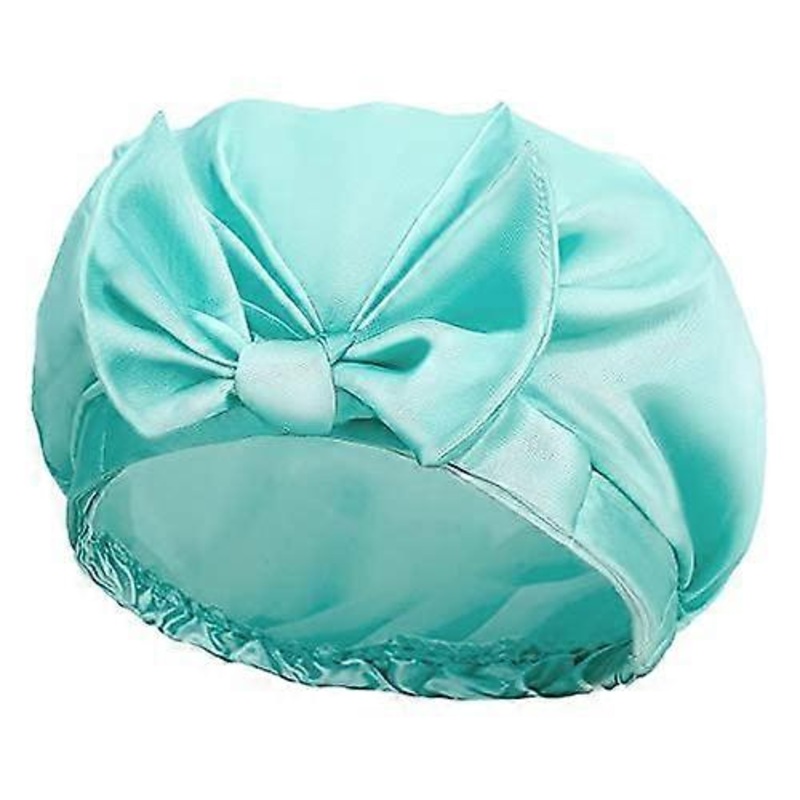 1 Pcs Extra Large Shower Cap, Reusable Double Layer Bowknot Swim Caps with Silky Satin for Women, Beauty Bath, Hair Spa, Home Travel Use (Blue)