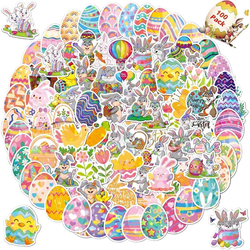 100 Pcs Easter Holographic Stickers Waterproof Dustproof Holographic Pasters For Refrigerator,100% New