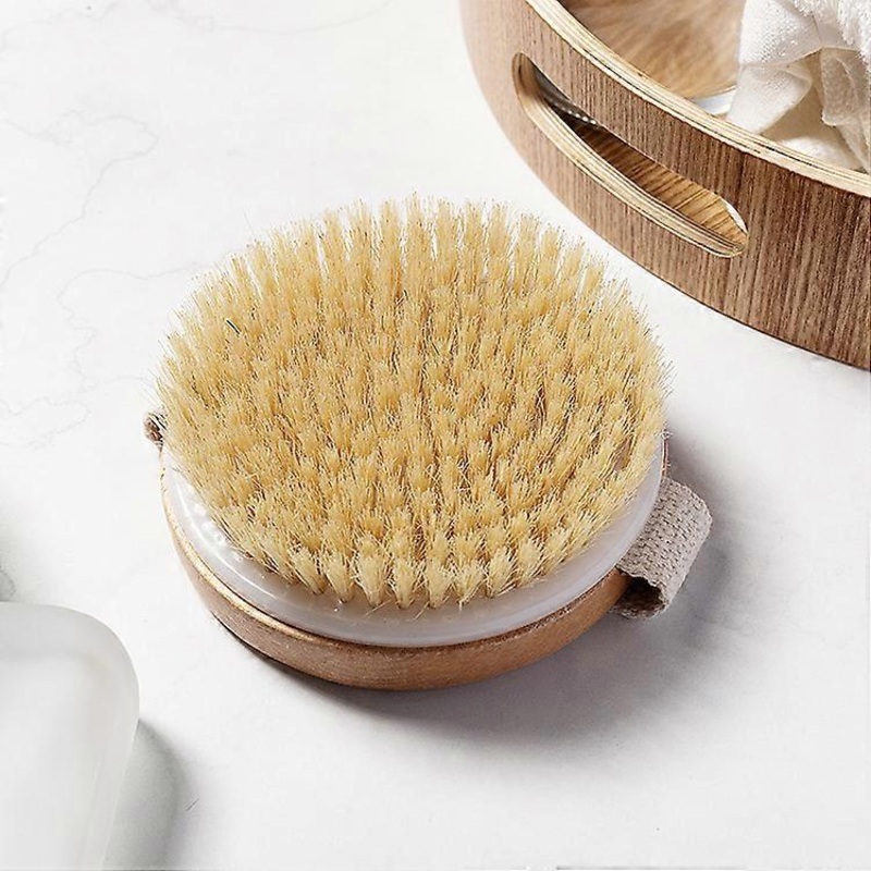 2 Pack Bamboo Dry Body Brushes, Shower Brush Wet and Dry Brushing, Body Scrubber with Soft and Stiff Bristles