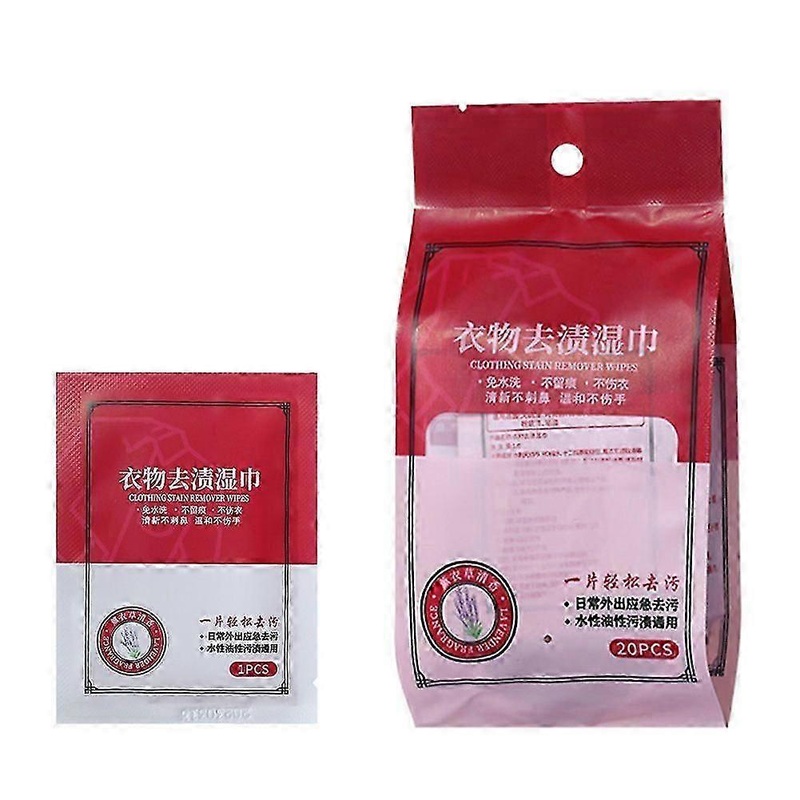 20pcs Clothing Stain Removal Wet Wipes, Individual Wrapped Cleaning Wipes For Clothes