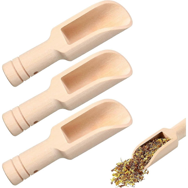 Set of 3 Mini Wooden Spoons, Mini Bath Salt Spoons, Wooden Candy Spoons for Salts, Honey, Spices, Sugar, Ice Cream, Essential Powder
