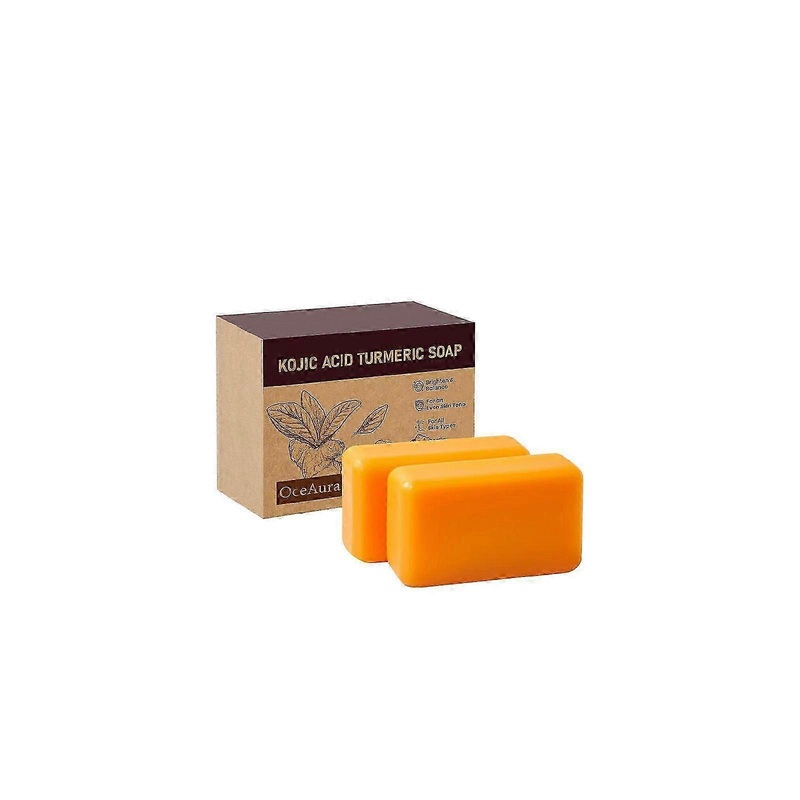 2 Bars Kojic Acid Turmeric Soap Bars Dark Spot Remover & Skin Care, Brightening & Moisturizing with Collagen, Vitamin E, Retinol, Handmade Face & Bo