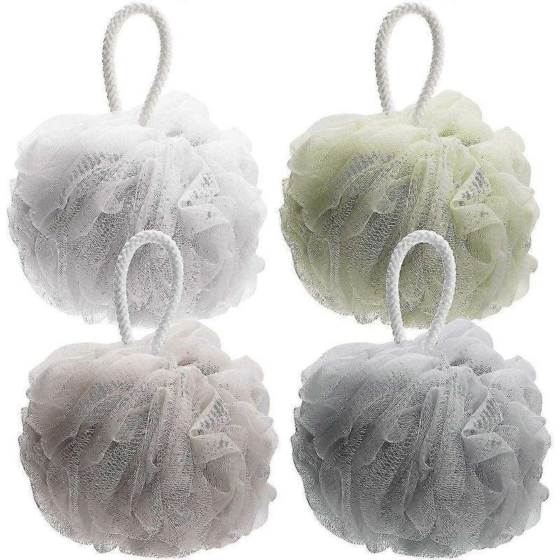 Shower Sponge 60g Loofahs – Tighten Knot Loofahs Balls, Rich Lathers Mesh Loofah Body Scrubber, Set of 4 Pack in Neutral Colors