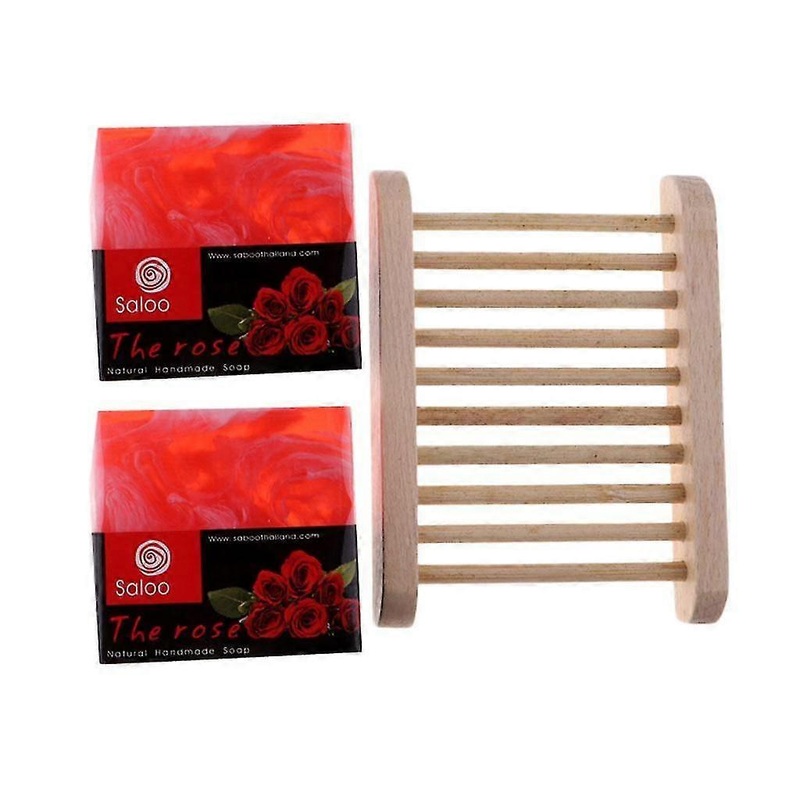 2 Pieces Essential Oil Face Bath Shower Soap Bar + Wood Dish Rose