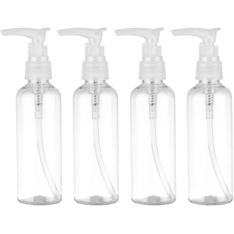 4 Pack 100ml Reusable Plastic Pump Bottles for Massage Oils Lotion Shampoo – Round Transparent Dispensers