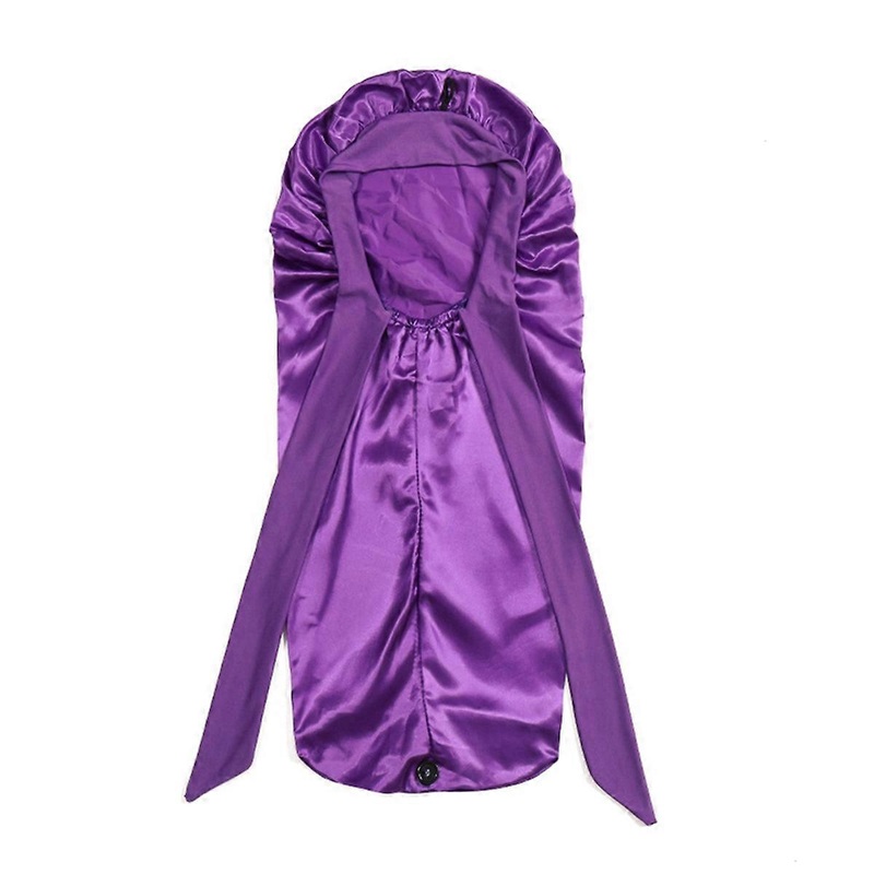 Women Sleeping Hat Long Tail Braid Hair Night Sleep Cap deep purple