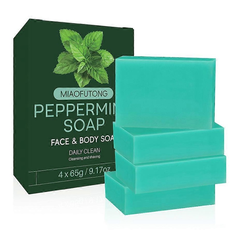 100% Pure Peppermint Soap, Face & Body Soap, Moisturizing and Refreshing Handmade Soap for Bathing, 4PCS Gentle Cleansing Soap For Men And Women