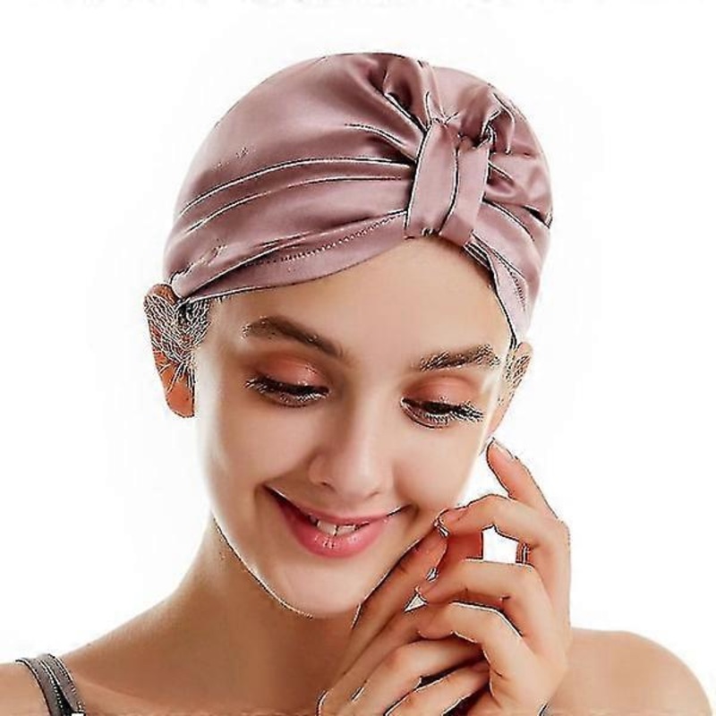 1 pc silk sleeping cap for women hair care, natural silk night cap with elastic stay on head, classic pleated